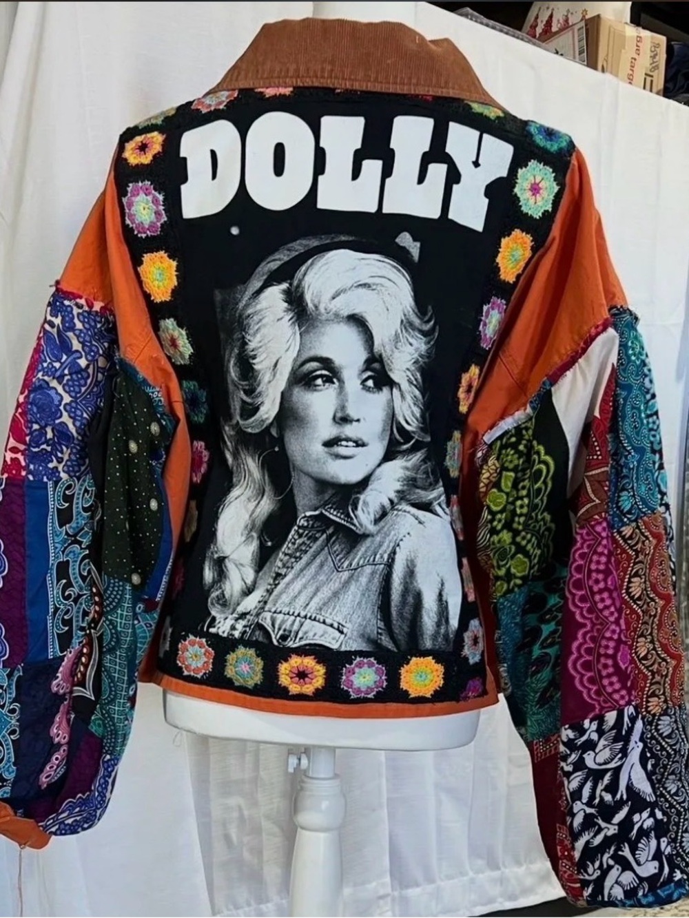wild fable Patchwork Jean Jacket with Orange, Black & Multicolor Accents - Picture 2 of 3